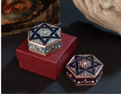 Star of David Jewelry Box Solid Copper Enameled Judaic Gift Boxed