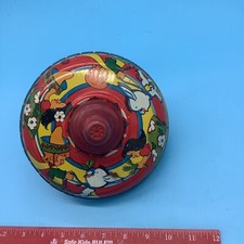 Vintage Metal Tin Toy Spin Top donkey -Theme - 9" Tall Works Good 10