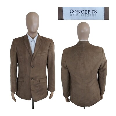 Concepts By Claiborne Two Button Faux Suede Brown Blazer Sport