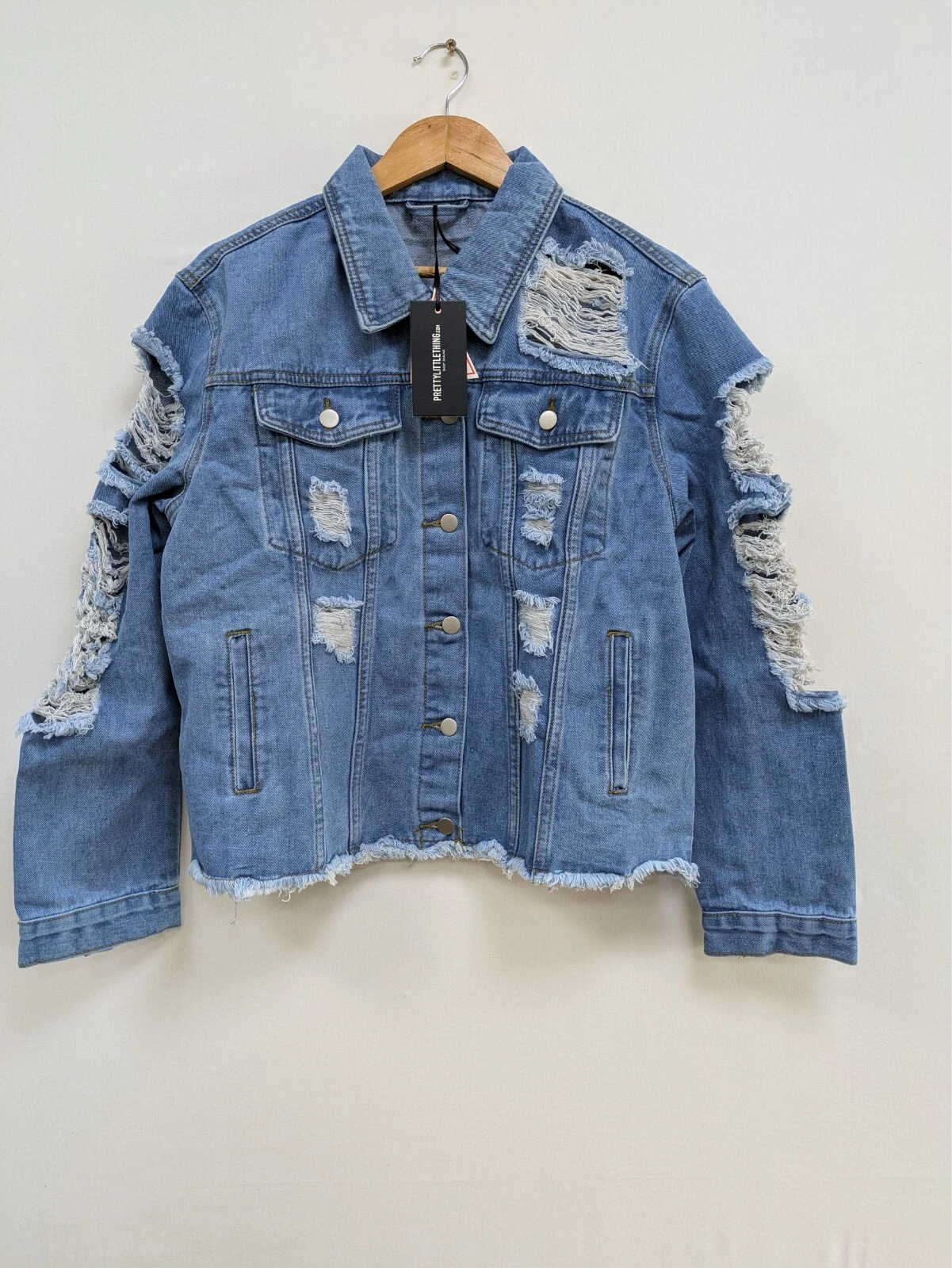 Pretty Little Thing Plus oversized Distressed Denim Jacket