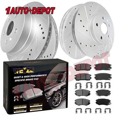 Front Rear Drill Brake Disc Rotors Pads for Chevy Equinox GMC Terrain 2010-2017