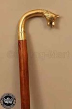 Wolf Head Handle Wooden Walking Stick Designer Antique Brass Victorian Cane Gift