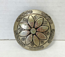 Silver Toned Round Floral Concho Belt Buckle 2 1/2  Diameter