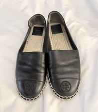 Tory Burch Black Leather Logo Espadrille Flat...