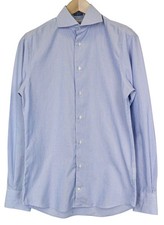 SUITSUPPLY Men's Formal Shirt 37/14.5 Extra Slim Blue Cotton Striped Twill 