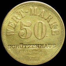 MARCA DI VALORE: 50 Pfennig, ottone. CASA DEI TIRATORI GRIMMA / SASSONIA.