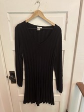 Sophie Max Women’s Black V-Neck Long Sleeved Ribbed Sweater Dress Size Large