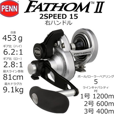 PENN Fathom II 15LD2 Lever Drag Reel 2-Speed Jigging Offshore NEW