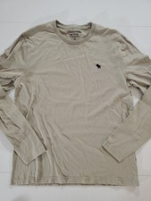 Abercrombie  Fitch Men Long Sleeve T-Shirt Med Tan Soft A F Moose Logo Crew