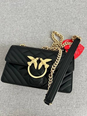NEW  Authentic Pinko Black Leather Mini  Designer Bag   Classic Shoulder Handbag