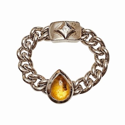 Margo Manhattan Pear Shape Citrine White Topaz Rayn Curb Link Ring Size 9.25