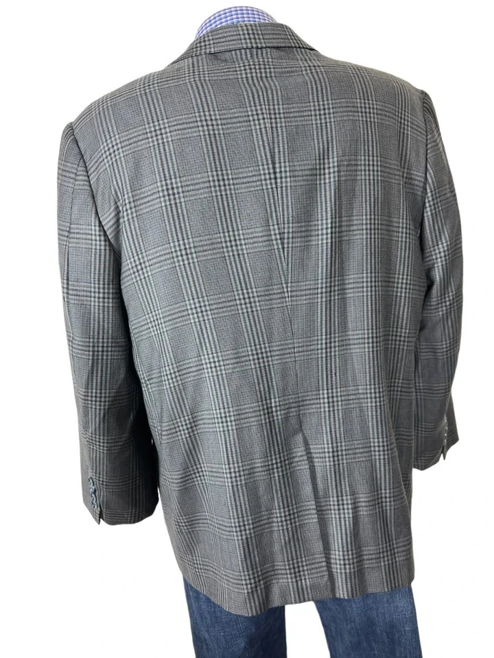 Jaqueta Hickey Freeman Sportcoat 2 Botões Cinza Glen Xadrez Lã Masculina 44S. - Imagem 4 de 4