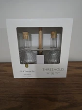 NEW Glass And Wood Oil And Vinegar Set With Tray