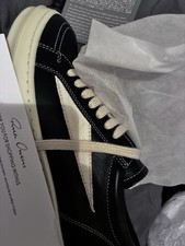 Rick Owens Men's Black/White Low-Top Lace-Up Sneakers, Contrast Stitching