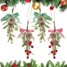 4 Pcs Christmas Mistletoe Ornament- Artificial Mistletoe Christmas Decor Hang...