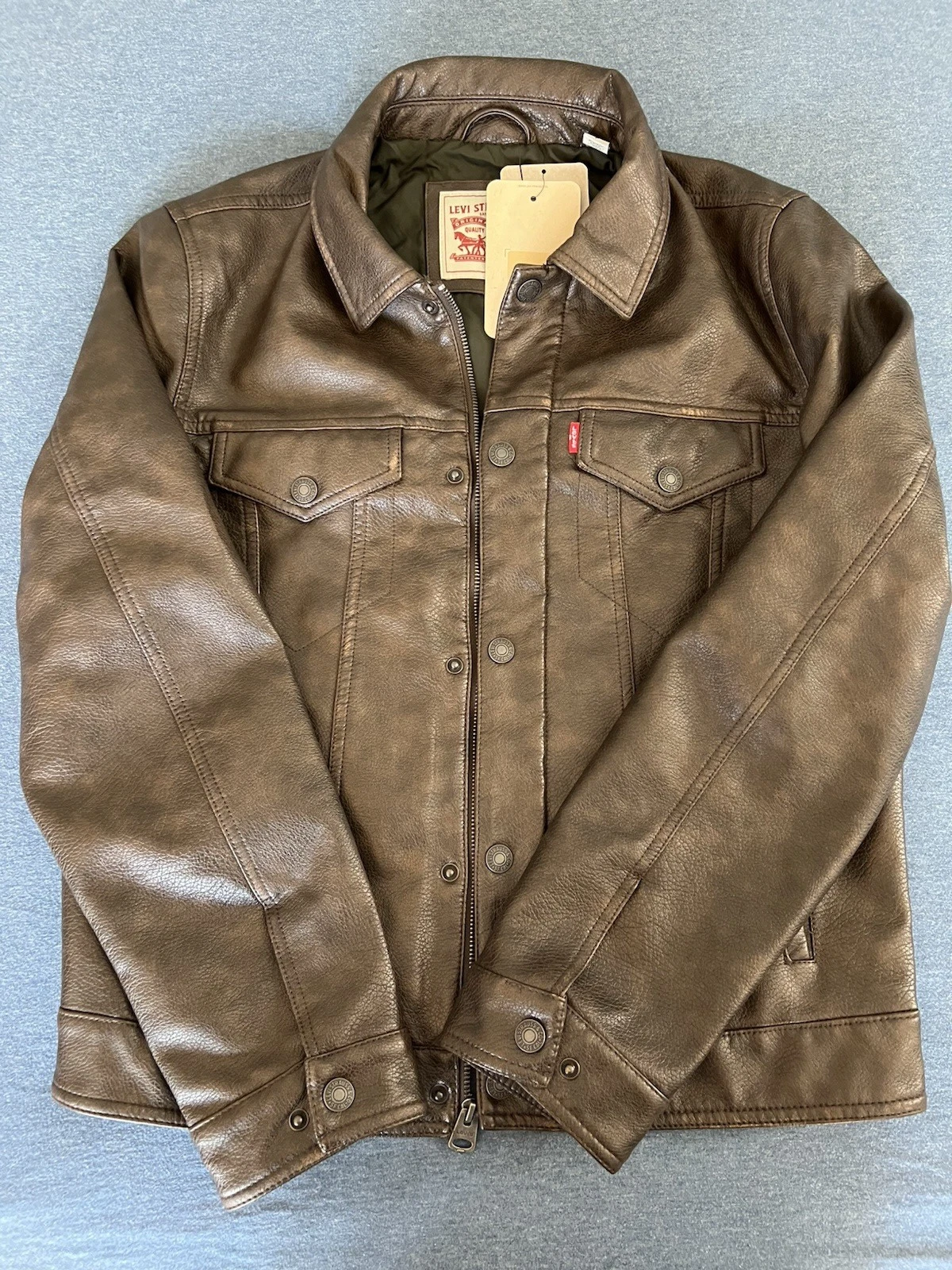 NEW Men's Levi's Faux Leather Trucker Jacket - Small - Brown - Style LM0OU638 image 1