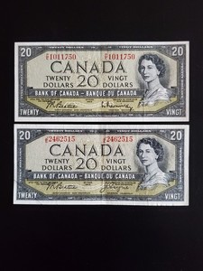 1954 Canadá 20 dollars 2 Pieces devil's face? 