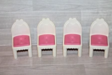 Playskool Dollhouse Chair LOT of 4 Pink & White Dining Table Chairs 3"
