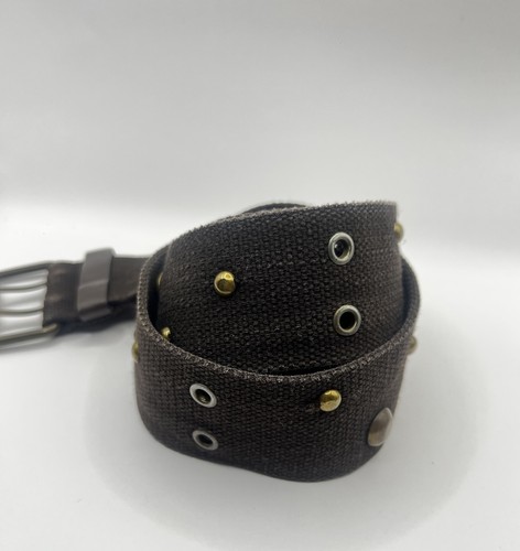 Brown Women’s Wide Studded Double Grommet Adjustable Belt w/ Buckle - Picture 2 of 4