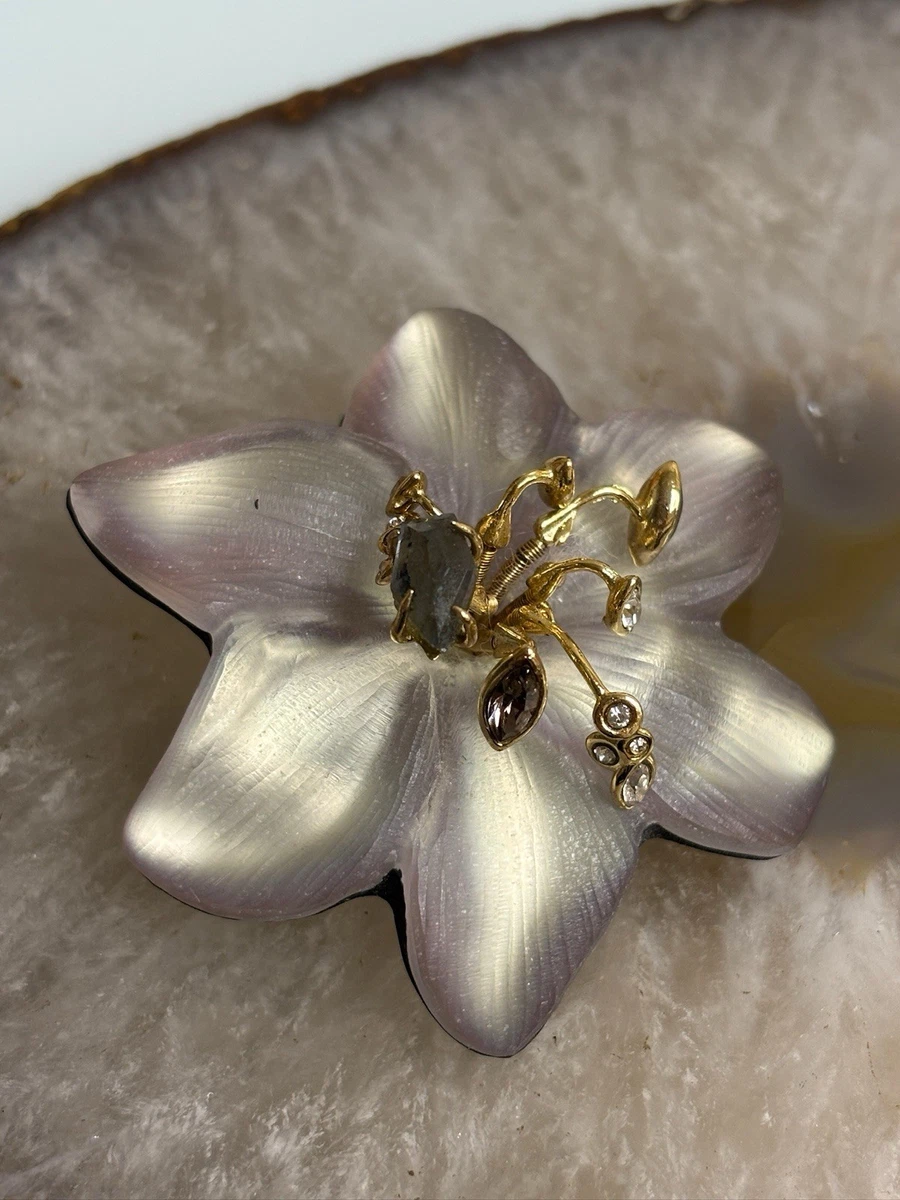 Broche Fleur Alexis Bittar Lucite Blanche Et Jaune - Grand Modèle - Neuf