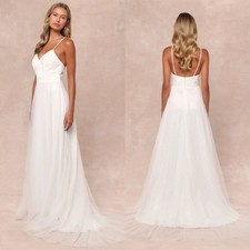 NWT Lulu  s Love Perfection White Lace Tulle Pearl Beaded Maxi Wedding Dress Glam