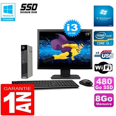 Ultra Mini PC LENOVO M73 Usff Tiny Core I3-4130 8Go 480Go SSD Wifi W7 Ecran 19 ''