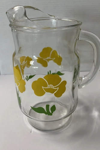Anchor Hocking Yellow Poppy 2 Quart Glass Water Pitcher Vintage 1950's