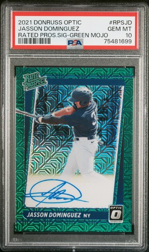 Jasson Dominguez 2021 Optic Rated Rookie Prospect Auto Green Mojo /50 PSA 10