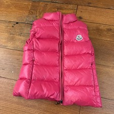 Moncler Girls Down Puffer Vest Size 4 Pink Quilted Zip Logo