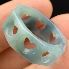 Video Certified Green A Jadeite Jade Love Heart Circle Ring NO. 5.5  419522