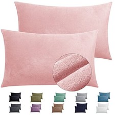 2 Pack Zippered Velvet Pillowcases, Super Soft and Cozy Luxury Fuzzy Queen Pink
