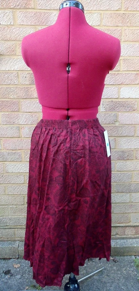 NOUVELLE COLLECTION Wine & Black Floral Print Elastic Waist Skirt Size L (14/16) - Image 4 of 4