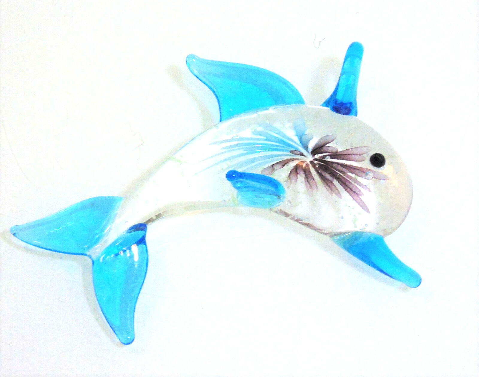 Murano Art Blown Glass DOLPHIN FISH ORNAMENT / PENDANT Purple Green Clear 2.75