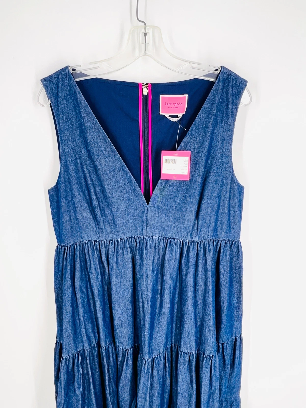 Maxi abito firmato Kate Spade taglia 12 denim a strati NUOVO