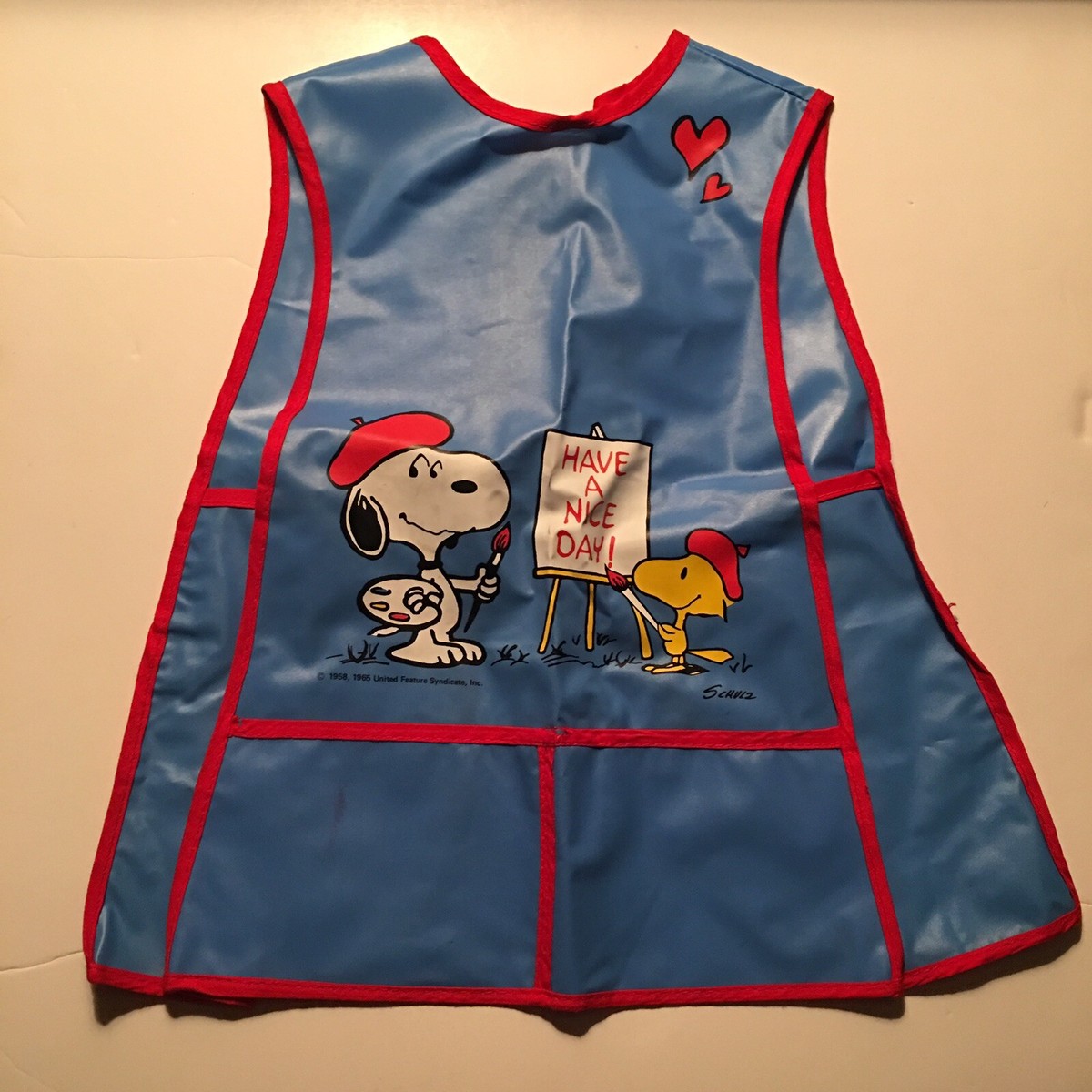 Vintage 1965 Snoopy Woodstock Have A Nice Day Smock Apron Kids