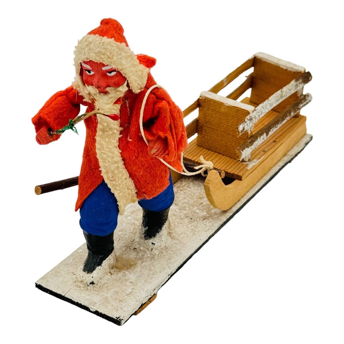 Antique German Composition Santa Claus Pulling Sleigh Circa 1900s