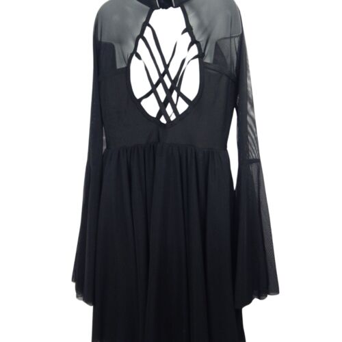 Costume Dance Goth Witch Black Mesh Dress Flair Sleeves Child XL Woman SM - Afbeelding 1 van 5