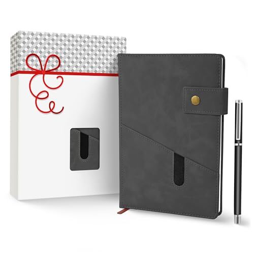PU Leather Notebook with Pen - A5 Lined Daily Journals for Black Standard