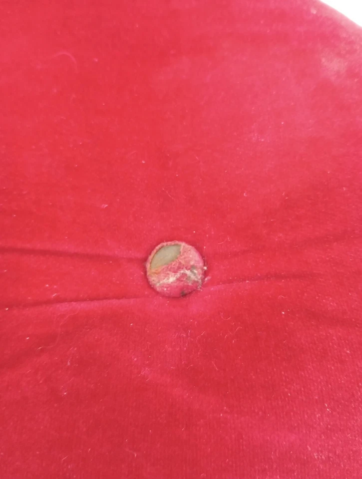 Handmade Red Upholstery Wood Foot stool Has Wear -Name On Bottom - Image 2 of 4