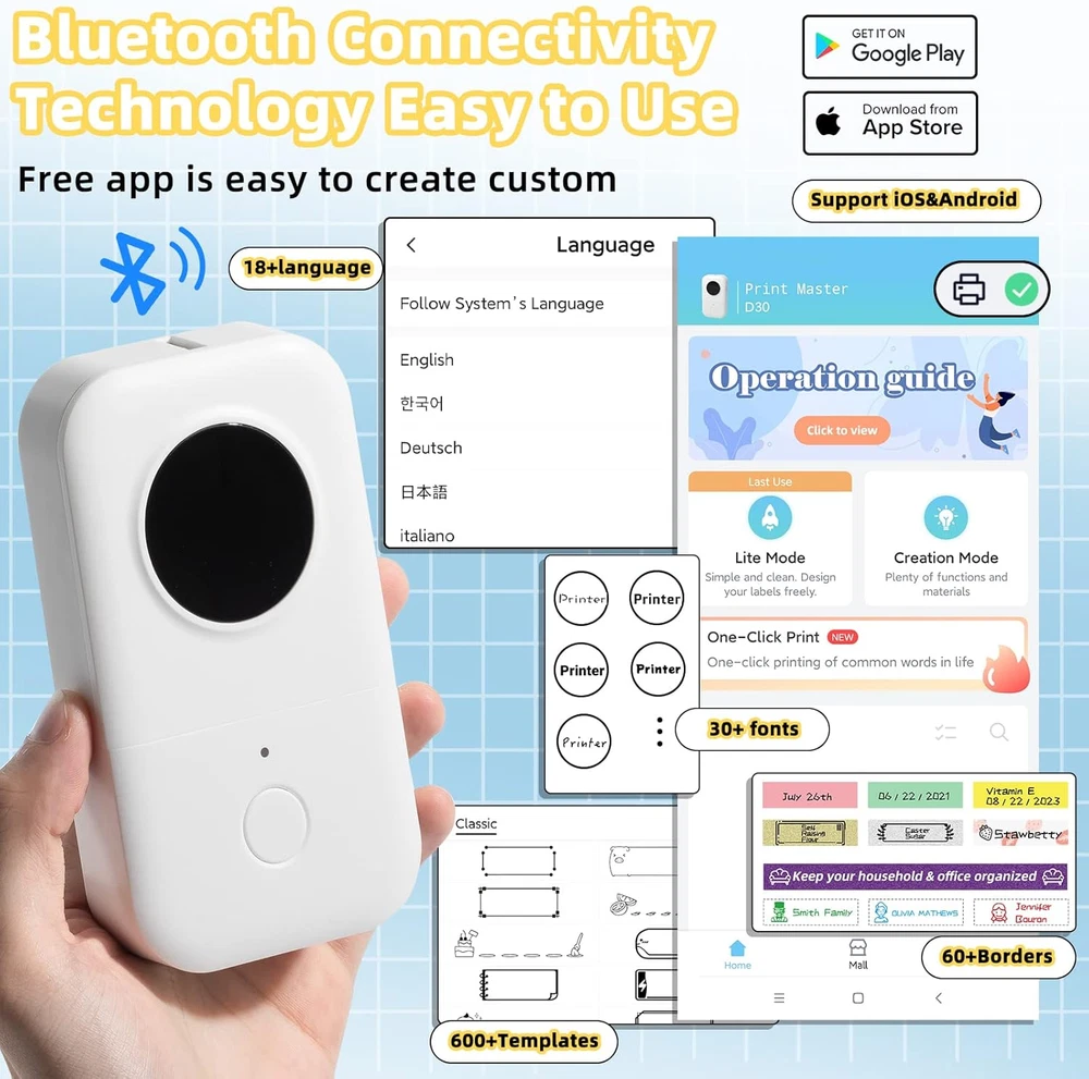 Bluetooth Label Maker D30 with Thermal Tape for Home Office Organization
