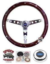 1978-1991 Ford Econoline van wood steering wheel BLUE OVAL 15" CLASSIC MAHOGANY