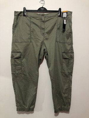 Marks Spencer Elasticated Cuffs Cargo Trousers UK 24 Short Soft