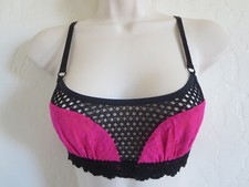 HANKY PANKY 2G7011 WOMENS NEW ATTITUDE MESH BRALETTE, MED, PINK BLACK, NWOT 70
