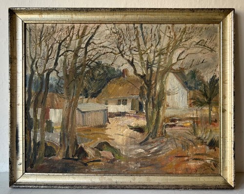 Ölbild Impressionist Ludvig Jacobsen Landschaft mit Haus 1924 in Berliner Leiste - Bild 2 von 13