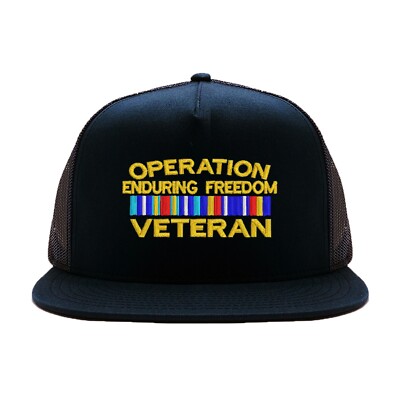 Operation enduring freedom veteran embroidered mesh trucker baseball cap
