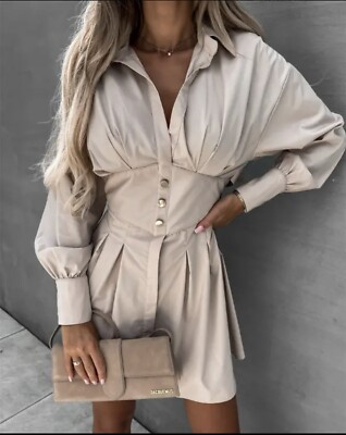 New Beautiful Tan Woman's Long Sleeve Corset Shirt Dress Size Small | eBay