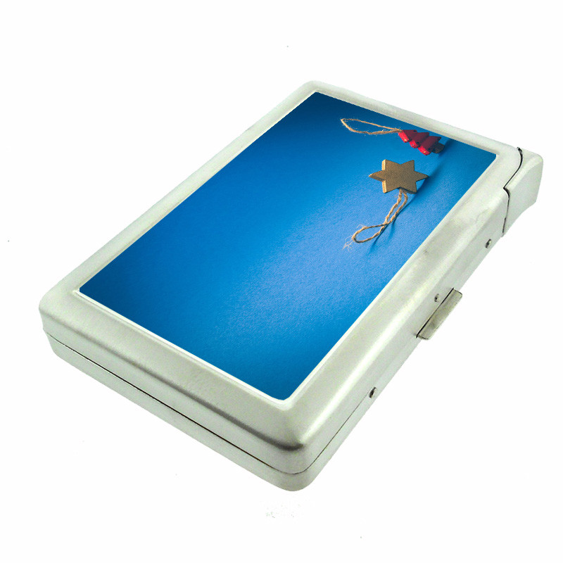 Holiday Ornament Em2 Cigarette Case with Built in Lighter Metal Wallet