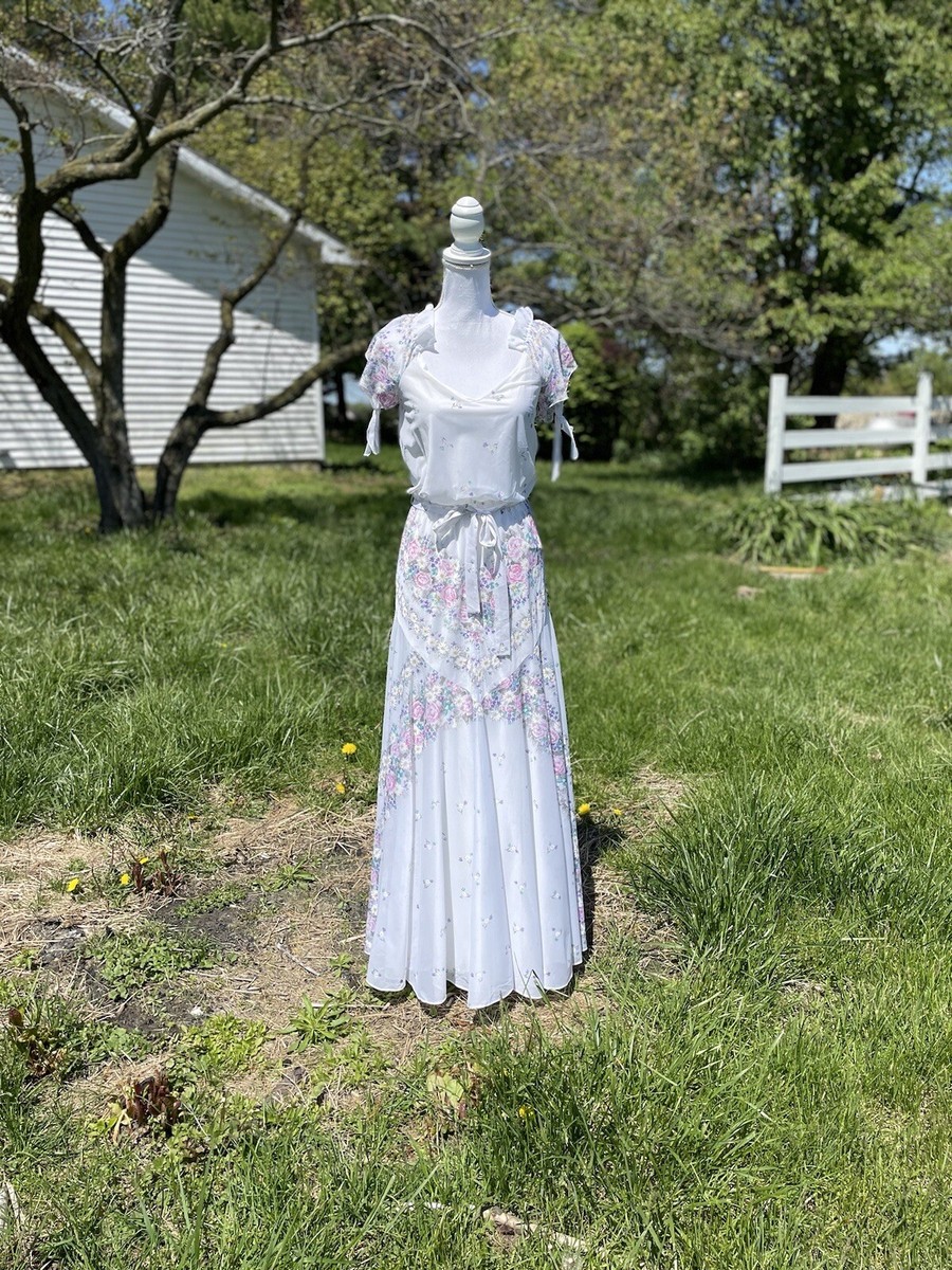 vintage white flowy dress Summer Vintage White Flowy Lace Trim Cotton Dress White / XL