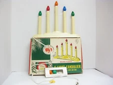 VTG NOMA 5 LIGHT CANDOLIER  ORIGINAL BOX LAMP AND CORD DIFFERENT COLORED BULBS