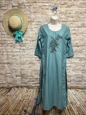 India KURTA Solid Aqua with SUPERB beaded Design Long Tunic Top Women  s 40 L